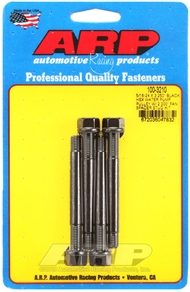 ARP 5/16-24 X 3.250 Black Hex Water Pump Pulley w/ 2.000in Fan Spacer Stud Kit - GTR Auto