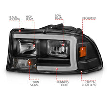 Load image into Gallery viewer, ANZO 97-04 Dodge Dakota/Durango Crystal headlight Set w/ Light Bar Black Housing - GTR Auto
