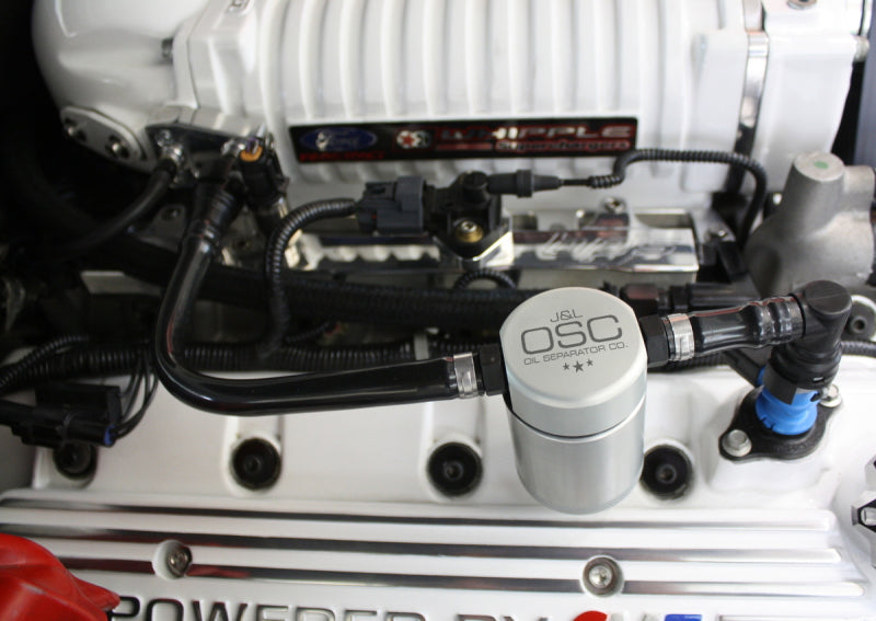 J&L 07-14 Ford Mustang GT500 Passenger Side Oil Separator 3.0 - Clear Anodized - GTR Auto