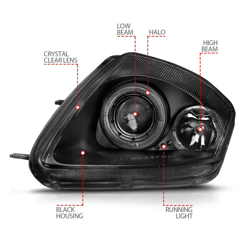 ANZO 2000-2005 Mitsubishi Eclipse Projector Headlights w/ Halo Black - GTR Auto