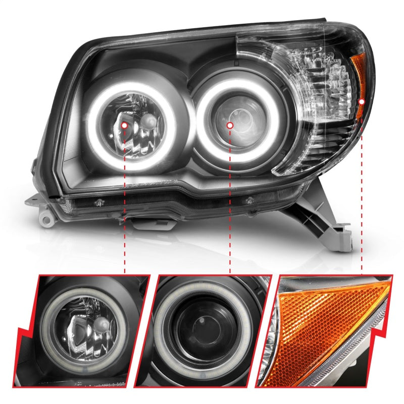 ANZO 2006-2009 Toyota 4Runner Projector Headlights w/ Halo Black - GTR Auto