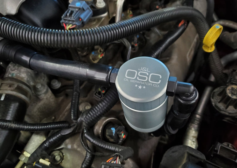 J&L 05-10 Ford Mustang GT Driver Side Oil Separator 3.0 V2 - Clear Anodized - GTR Auto