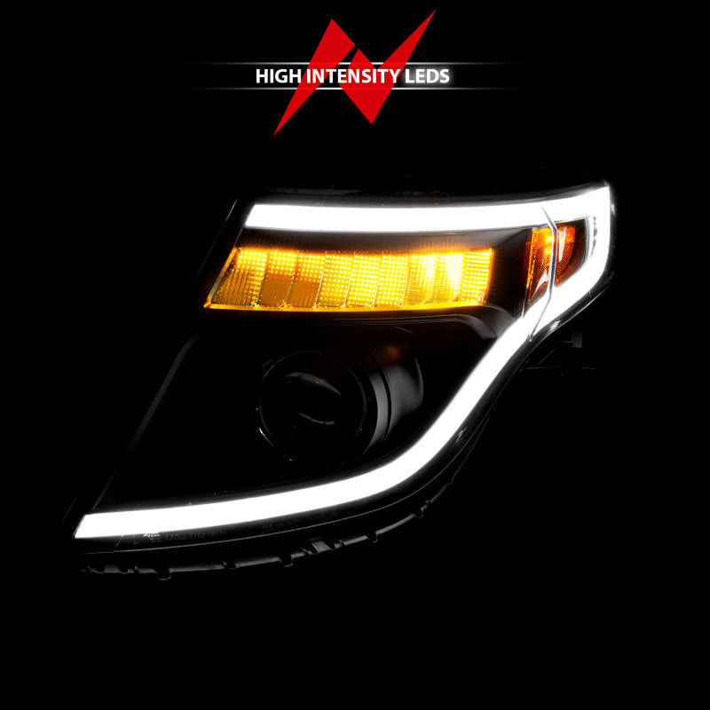 ANZO 11-15 Ford Explorer (w/Factory Halogen HL Only) Projector Headlights w/Light Bar Black Housing - GTR Auto