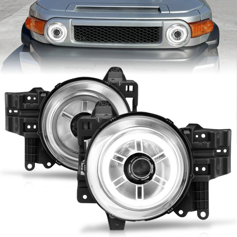 ANZO 2007-2013 Toyota Fj Cruiser Projector Headlights w/ Halo Chrome - GTR Auto