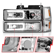 Load image into Gallery viewer, ANZO 88-98 Chevrolet C1500 Crystal Headlights w/Light Bar Chrome Housing w/ Signal Side Markers 8Pcs - GTR Auto