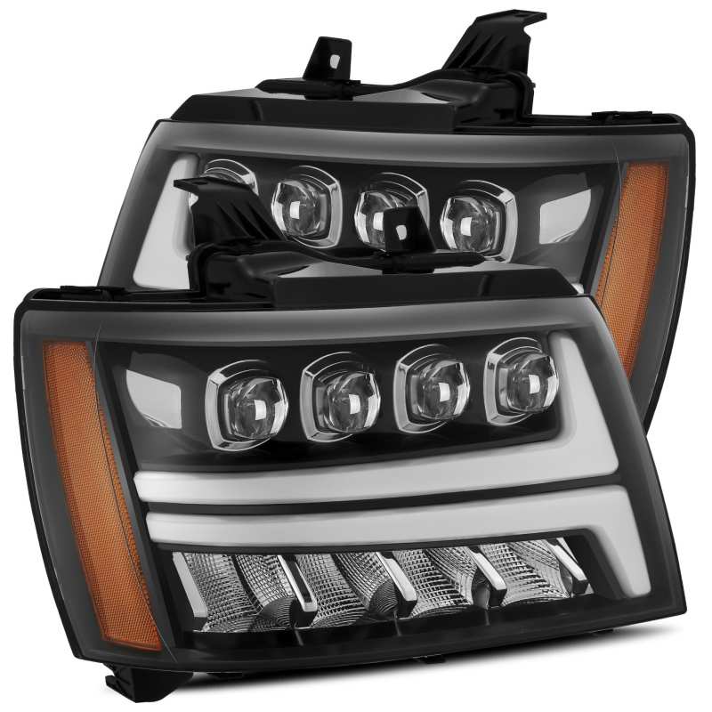 AlphaRex 07-13 Chevy Avalanche NOVA LED Proj Headlights Plank Style Gloss Black w/Activ Light/DRL - GTR Auto