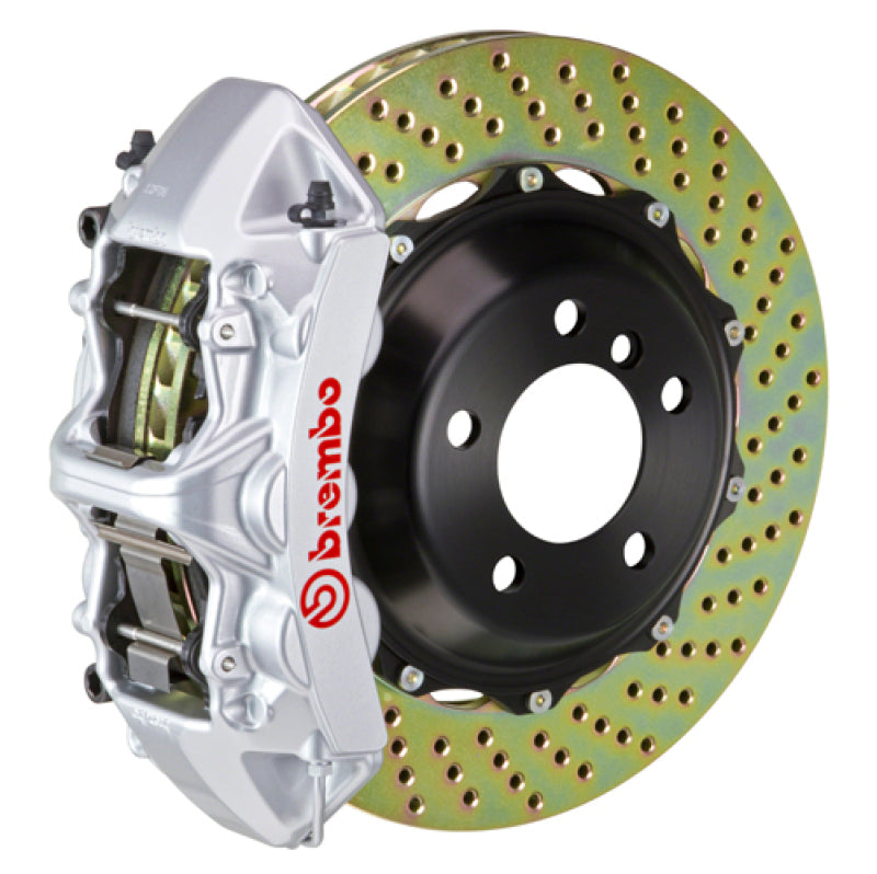 Brembo 08-15 Lancer Evo X Front GT BBK 6 Piston Cast 380x32 2pc Rotor Drilled-Silver 1M1.9024A3