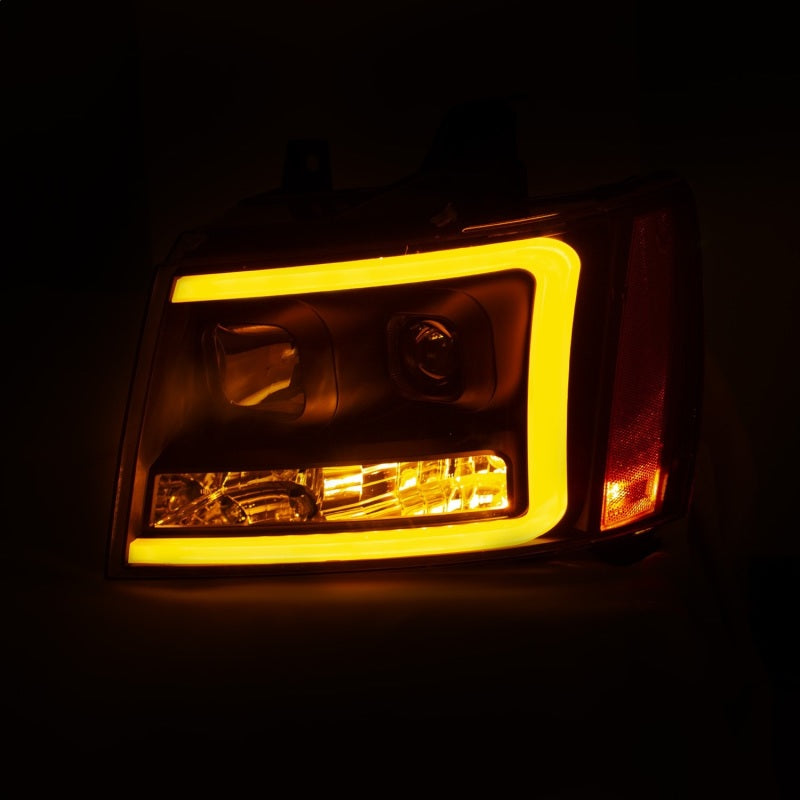 ANZO 07-14 Chevy Tahoe Projector Headlights w/ Plank Style Design Black w/ Amber - GTR Auto