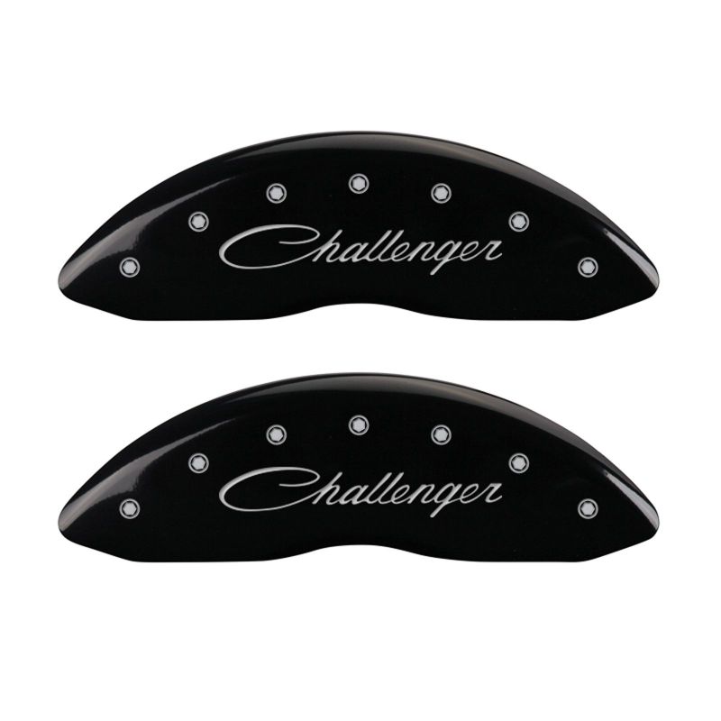 MGP 4 Caliper Covers Engraved Front & Rear Cursive/Challenger Black finish silver ch - GTR Auto
