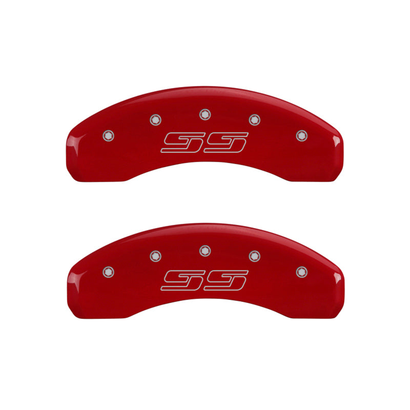 MGP 4 Caliper Covers Engraved Front & Rear Avalanche style/SS Red finish silver ch - GTR Auto