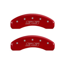 Load image into Gallery viewer, MGP 4 Caliper Covers Engraved Front &amp; Rear Avalanche style/SS Red finish silver ch - GTR Auto