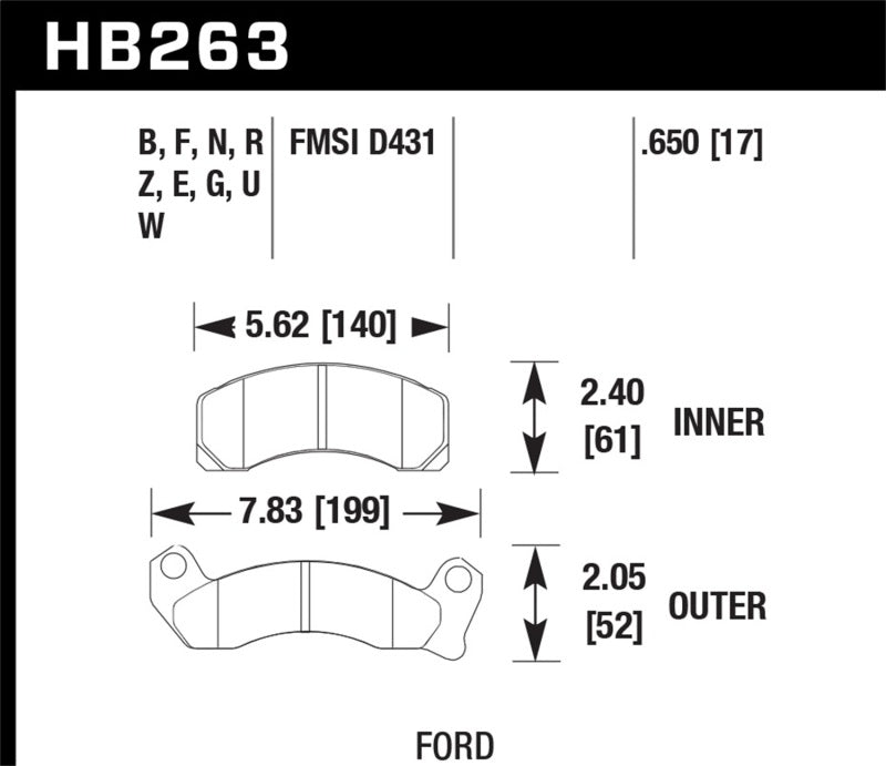 Hawk 1987-1993 Ford Mustang GT 5.0 HPS 5.0 Front Brake Pads KHB263B.650