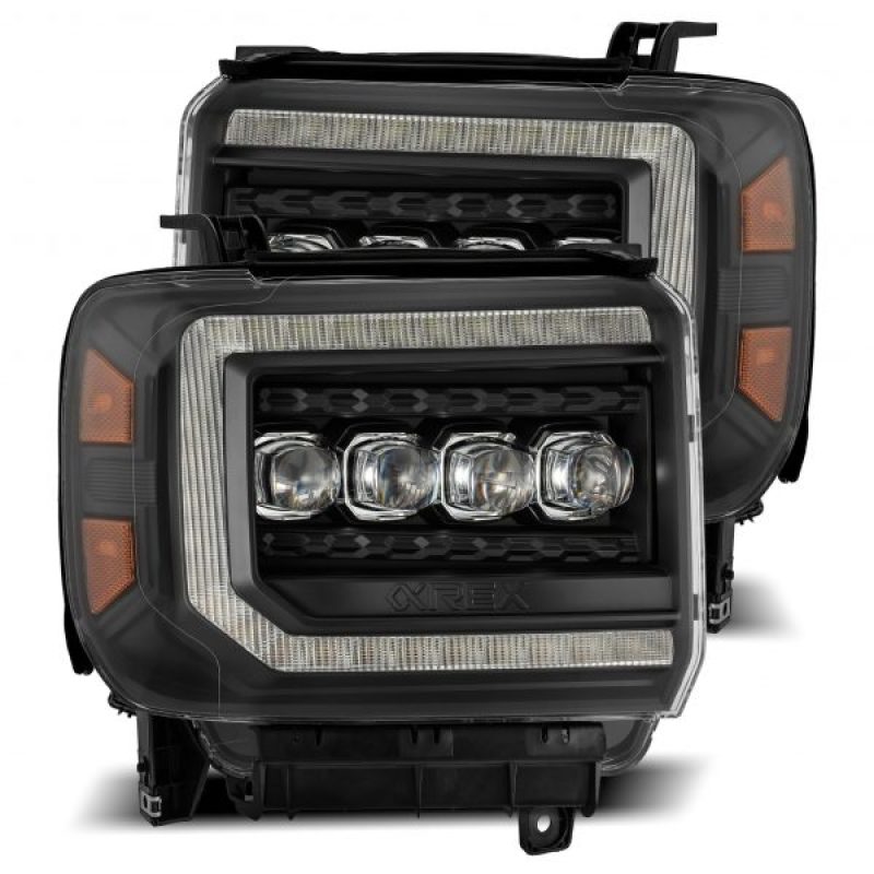 AlphaRex 14-18 GMC Sierra NOVA LED Proj Headlights Plank Style Black w/Activ Light/Seq Signal/DRL - GTR Auto