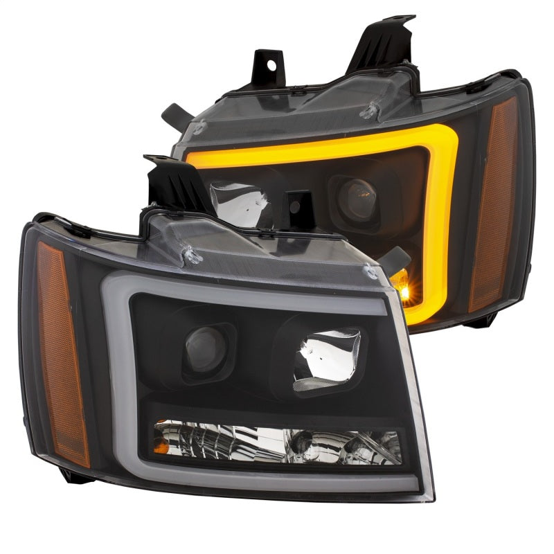 ANZO 07-14 Chevy Tahoe Projector Headlights w/ Plank Style Design Black w/ Amber - GTR Auto