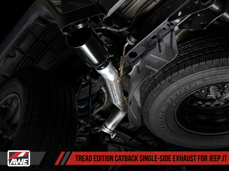 AWE Tuning 20-21 Jeep Gladiator JT 3.6L Tread Edition Cat-Back Single Side Exhaust - Diamond Blk Ti - GTR Auto