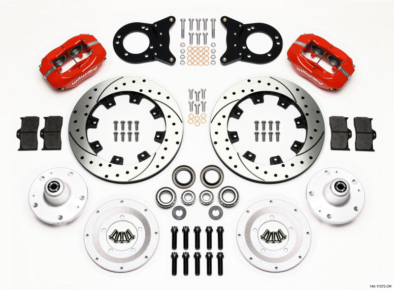 Wilwood Forged Dynalite Front Kit 12.19in Drill Red 1965-1969 Mustang Disc & Drum Spindle - GTR Auto