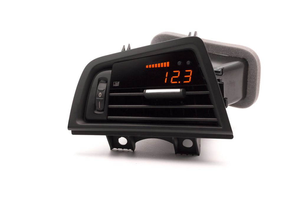 P3 Analog Gauge - BMW F1X (2011-2017) Left Hand Drive, Orange bars / Orange digits, Pre-installed in OEM Vent (BLACK SLATS)