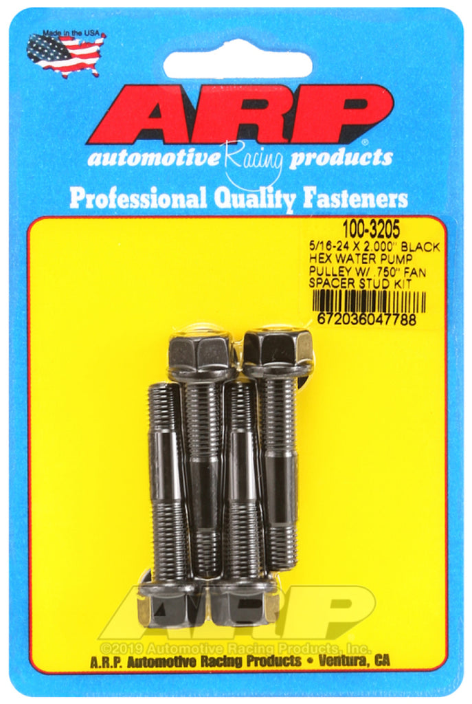 ARP 5/16-24 X 2.000 Black Hex Water Pump Pulley w/ .750in Fan Spacer Stud Kit - GTR Auto
