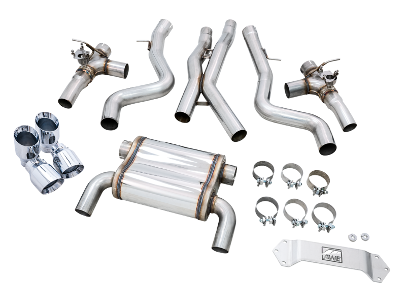 AWE Tuning BMW F8X M3/M4 Track Edition Catback Exhaust - Chrome Silver Tips - GTR Auto