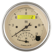 Load image into Gallery viewer, AutoMeter Gauge Tach/Speedo 3-3/8in. 120MPH &amp; 8K RPM Elec. Program. Antique Beige