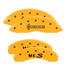 Load image into Gallery viewer, MGP 4 Caliper Covers Engraved Front Lincoln Engraved Rear MKS Yellow finish black ch