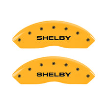Load image into Gallery viewer, MGP 4 Caliper Covers Engraved Front Shelby Rear Snake Yellow Finish Black Char 2003 Ford Mustang