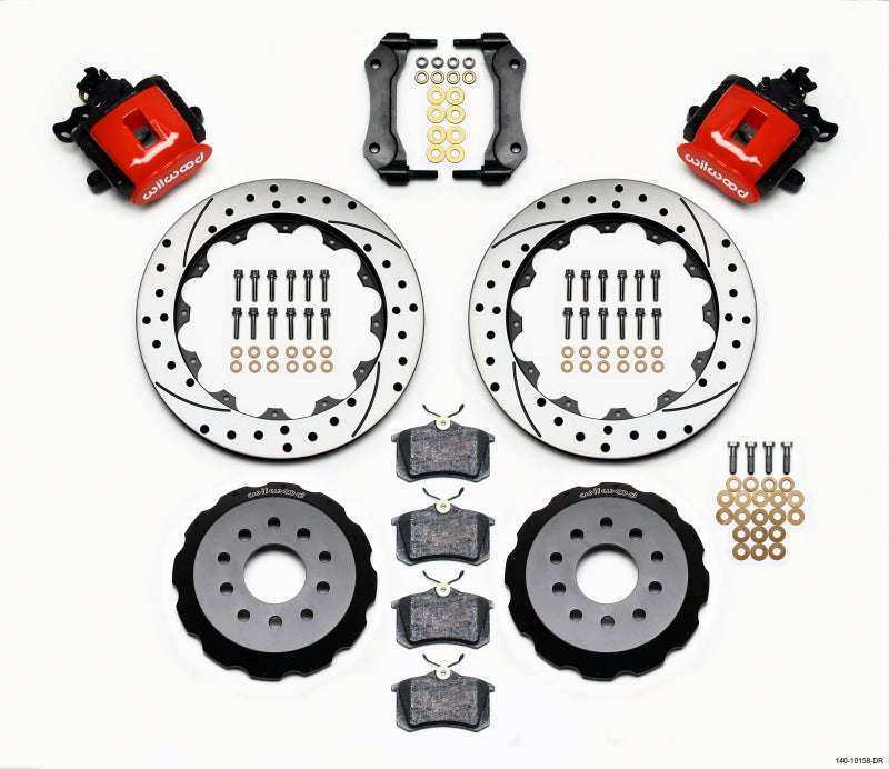 Wilwood Combination Parking Brake Rear Kit 12.88in Drilled Red Mustang 94-04 - GTR Auto