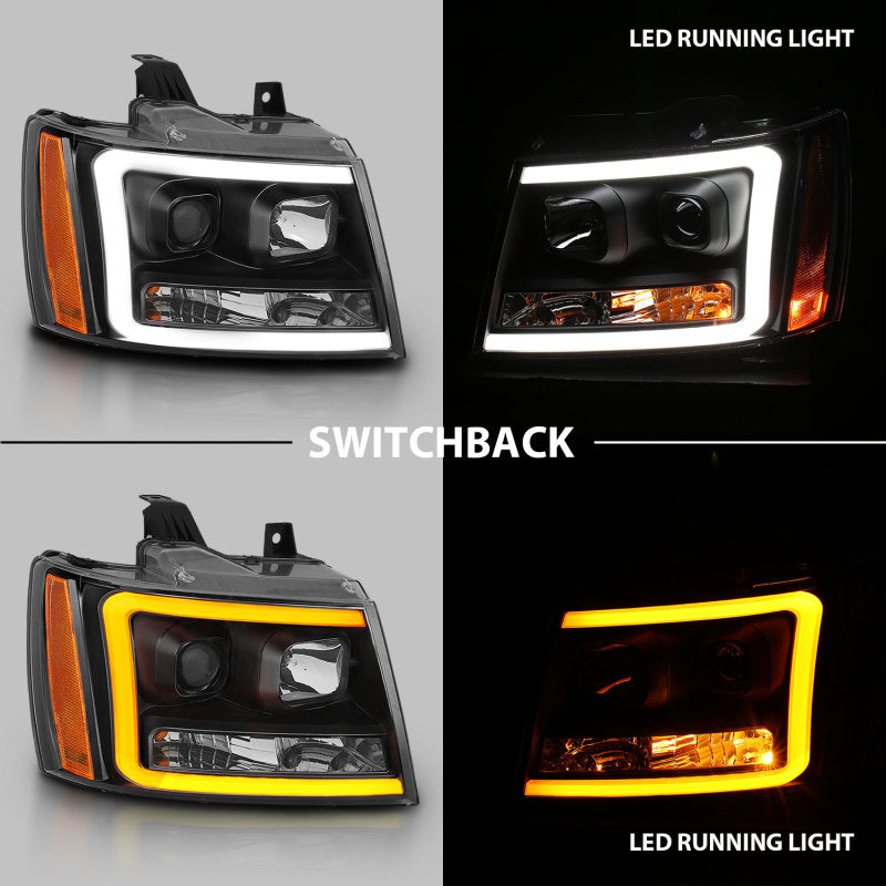 ANZO 07-14 Chevy Tahoe Projector Headlights w/ Plank Style Design Black w/ Amber - GTR Auto