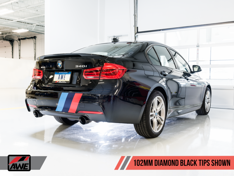AWE Tuning BMW F3X 340i Touring Edition Axle-Back Exhaust - Diamond Black Tips (102mm) - GTR Auto