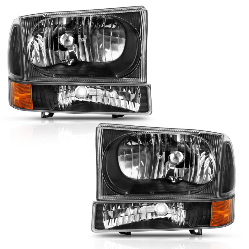ANZO 2000-2004 Ford Excursion Crystal Headlight w/ Corner Light Black Amber (w/o Bulb) - GTR Auto