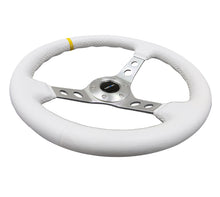 Load image into Gallery viewer, NRG Reinforced Steering Wheel (350mm / 3in. Deep) White Leather w/Silver Spoke &amp; Single Yellow Mark
