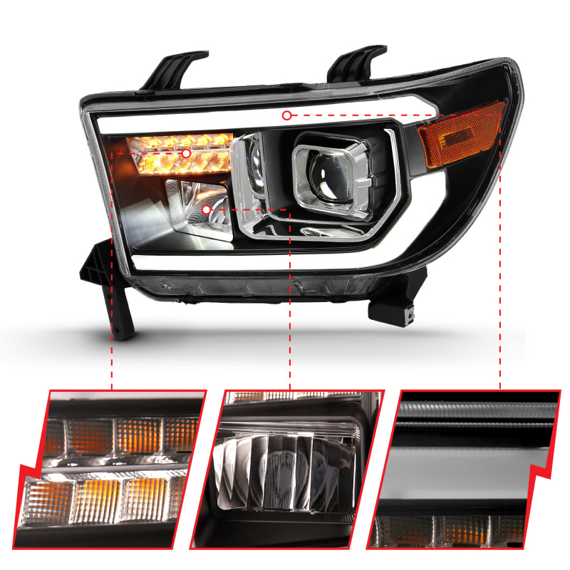 ANZO 2007-2014 Toyota Tundra Projector Light Bar H.L Black Amber(Led High Beam) (Halogen Version) - GTR Auto