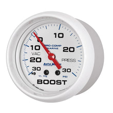 Load image into Gallery viewer, Autometer Marine White Gauge 2-5/8in Mechanical Vacuum/Boost Gauge 30INHG-30PSI 200775