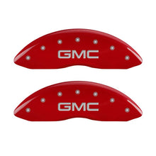 Load image into Gallery viewer, MGP 4 Caliper Covers Engraved Front &amp; Rear GMC Red finish silver ch - GTR Auto