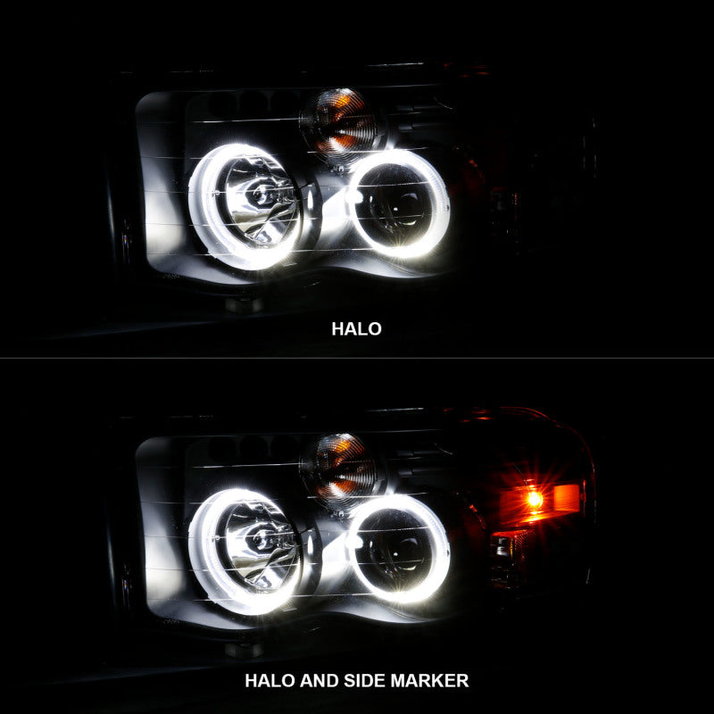 ANZO 2002-2005 Dodge Ram 1500 Projector Headlights w/ Halo Black Clear Amber - GTR Auto