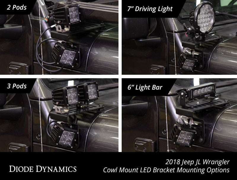 Diode Dynamics 18-21 Jeep JL Wrangler/Gladiator SS3 Cowl LED Bracket Kit - White Sport - GTR Auto