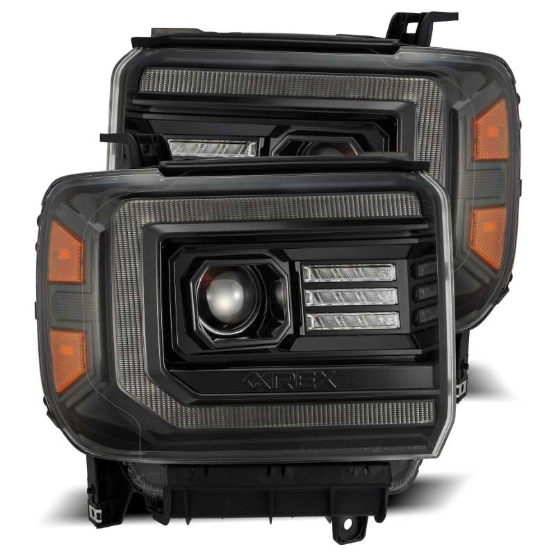 AlphaRex 14-18 GMC Sierra PRO-Series Proj Headlights Plank Alpha Blk w/Activ Light/Seq Signal/DRL - GTR Auto