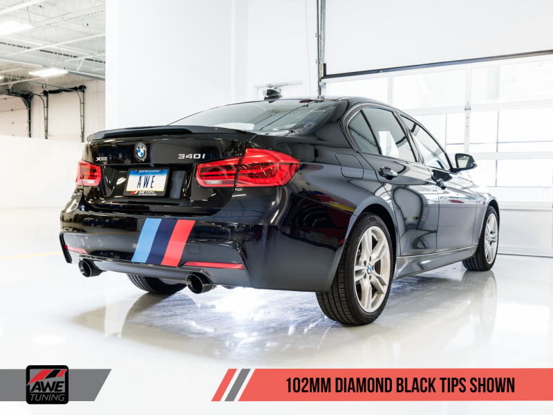 AWE Tuning BMW F3X 340i Touring Edition Axle-Back Exhaust - Diamond Black Tips (102mm) - GTR Auto