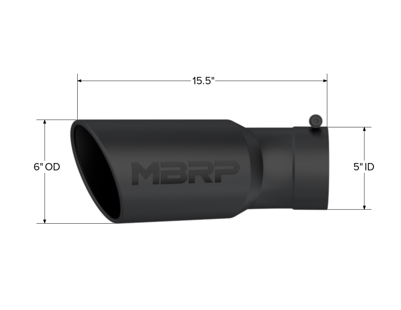 MBRP Universal Tip 6in OD 5in Inlet 15.5in Length 30 Deg Bend Angled Rolled End Black - GTR Auto