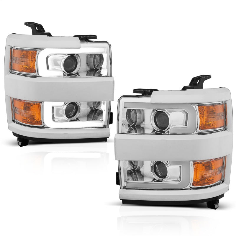 ANZO Projector Headlights 15-17 Chevrolet Silverado 2500HD / 3500HD Chrome w/ Chrome Rim - GTR Auto