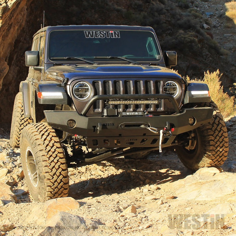 Westin 18-19 Jeep Wrangler JL WJ2 Full Width Front Bumper w/Bull Bar Textured Black - GTR Auto