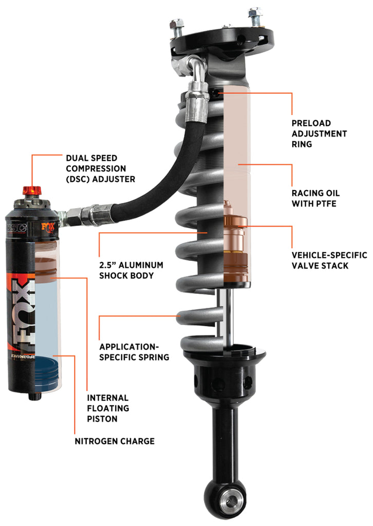FOX 05+ Toyota Tacoma Performance Elite 2.5 Series Shock Front 2in Lift - GTR Auto