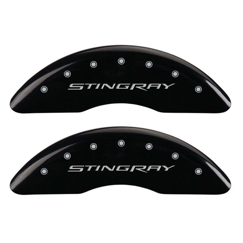 MGP 4 Caliper Covers Engraved Front & Rear Stingray Black finish silver ch - GTR Auto