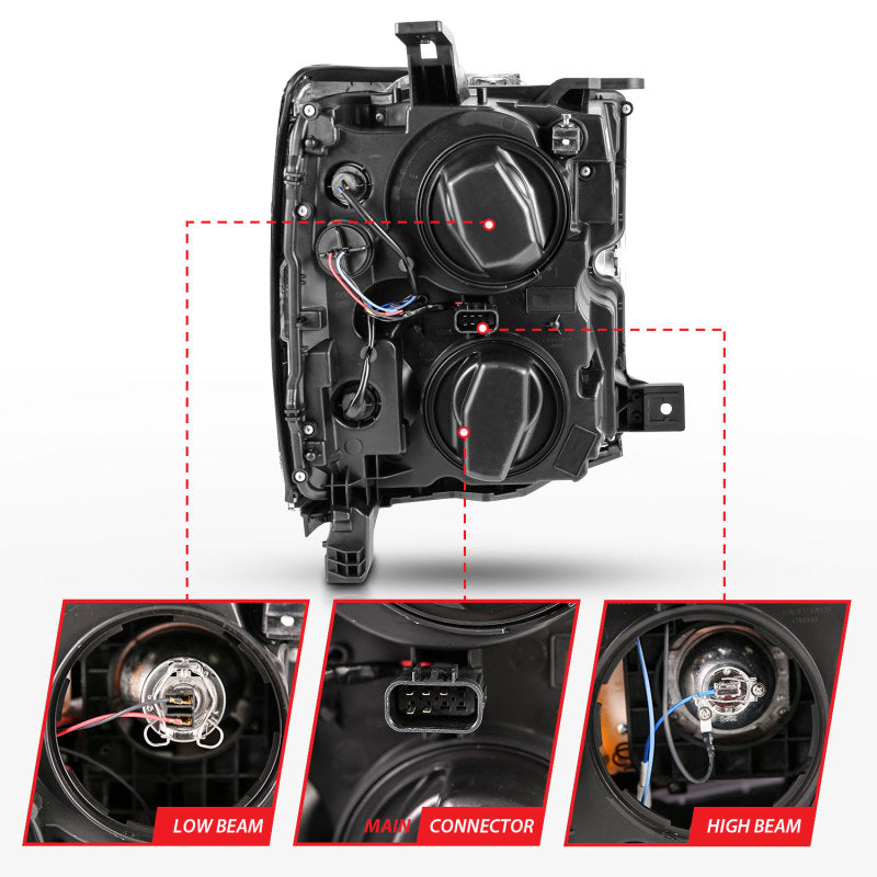 ANZO 2015-2016 Chevrolet Silverado Projector Headlights w/ Plank Style Design Chrome w/ Amber - GTR Auto