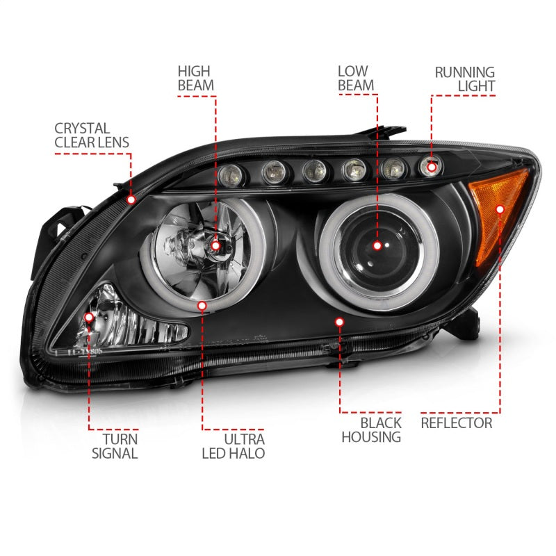 ANZO 2005-2010 Scion Tc Projector Headlights w/ Halo Black (CCFL) - GTR Auto