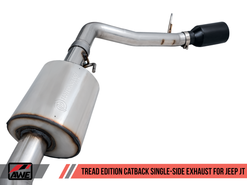 AWE Tuning 20-21 Jeep Gladiator JT 3.6L Tread Edition Cat-Back Single Side Exhaust - Diamond Blk Ti - GTR Auto