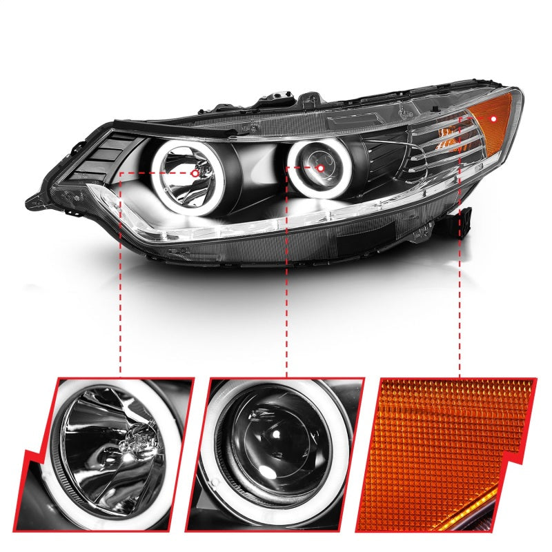 ANZO 2009-2012 Acura TSX Projector Headlights w/ Halo Black (CCFL) (HID Compatible) - GTR Auto