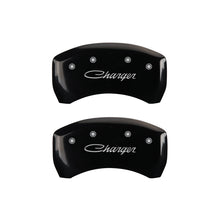 Load image into Gallery viewer, MGP 4 Caliper Covers Engraved Front &amp; Rear Cursive/Charger Black finish silver ch - GTR Auto