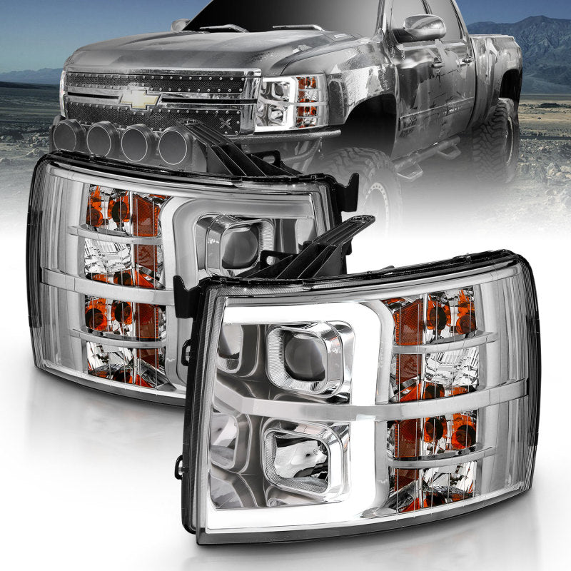 ANZO 2007-2013 Chevy Silverado 1500 Projector Plank Style Chrome Amber - GTR Auto
