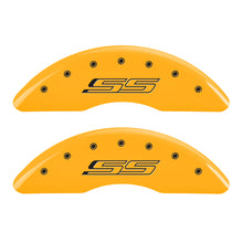 Load image into Gallery viewer, MGP 4 Caliper Covers Engraved Front &amp; Rear Gen 5/SS Yellow finish black ch